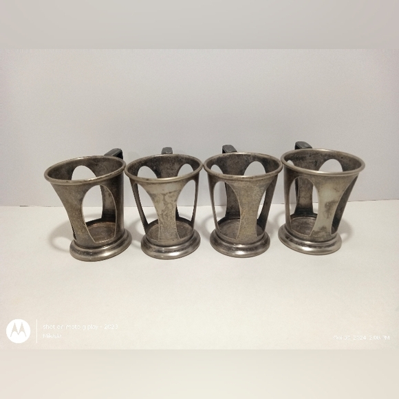 Soda Fountain Ice Cream Cup Holder Set Of 4 Vintage Retro Metal Lily Fountain - Picture 4 of 8